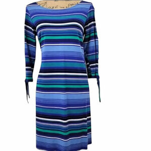 CUPIO Women's Nautical Cold Shoulder Striped Shirt Dress Blue Size Large